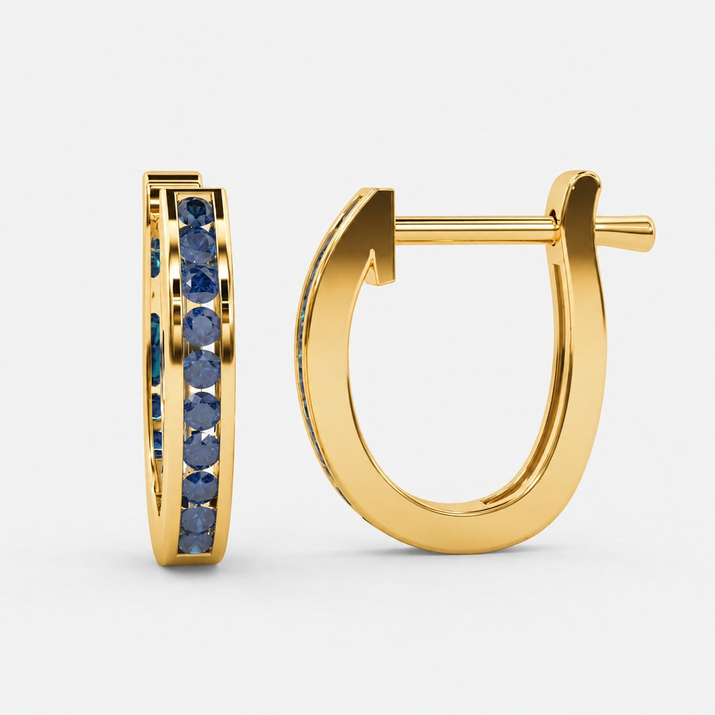 1.00 Ct Natural Sapphire Channel Set Hoop Earrings in White Gold
