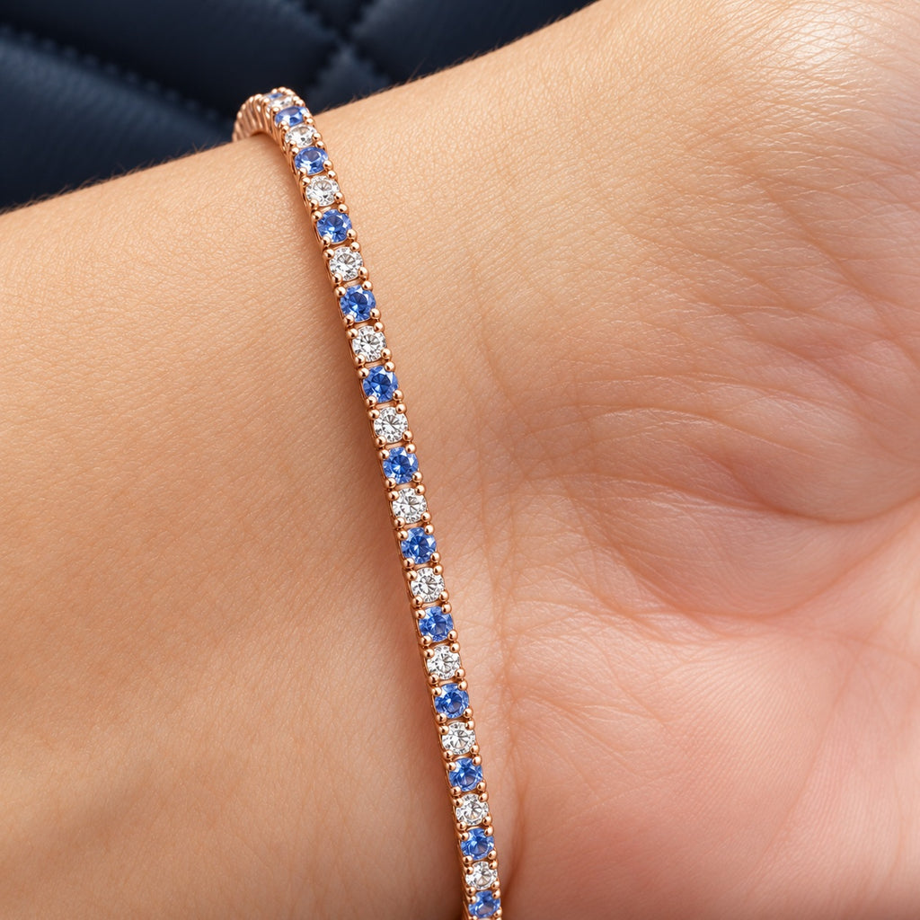 4.00ct Round Blue Sapphire & Diamond Tennis Bracelet - White Gold (Angle View 5)