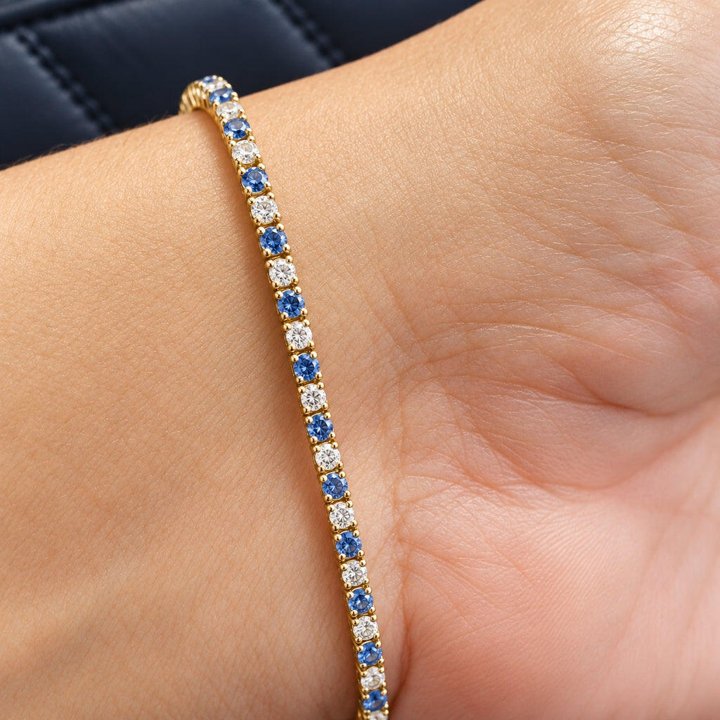 4.00ct Round Blue Sapphire & Diamond Tennis Bracelet - White Gold (Angle View 3)