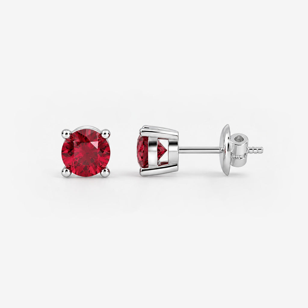 100% Natural 1.00 Ct Ruby Stud Earring , In Gold