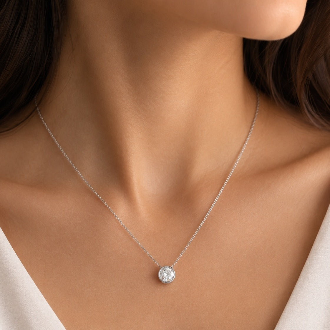 GIA Certified Round Natural Diamond Bezel Set Pendant in Gold (0.30–1.00CT)