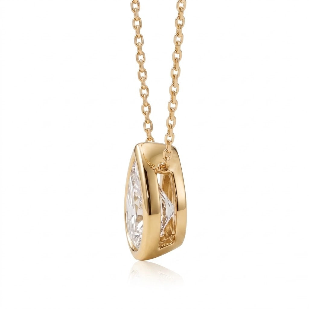 GIA Certified Pear Natural Diamond Bezel Set Pendant in Gold (0.30–1.00CT)