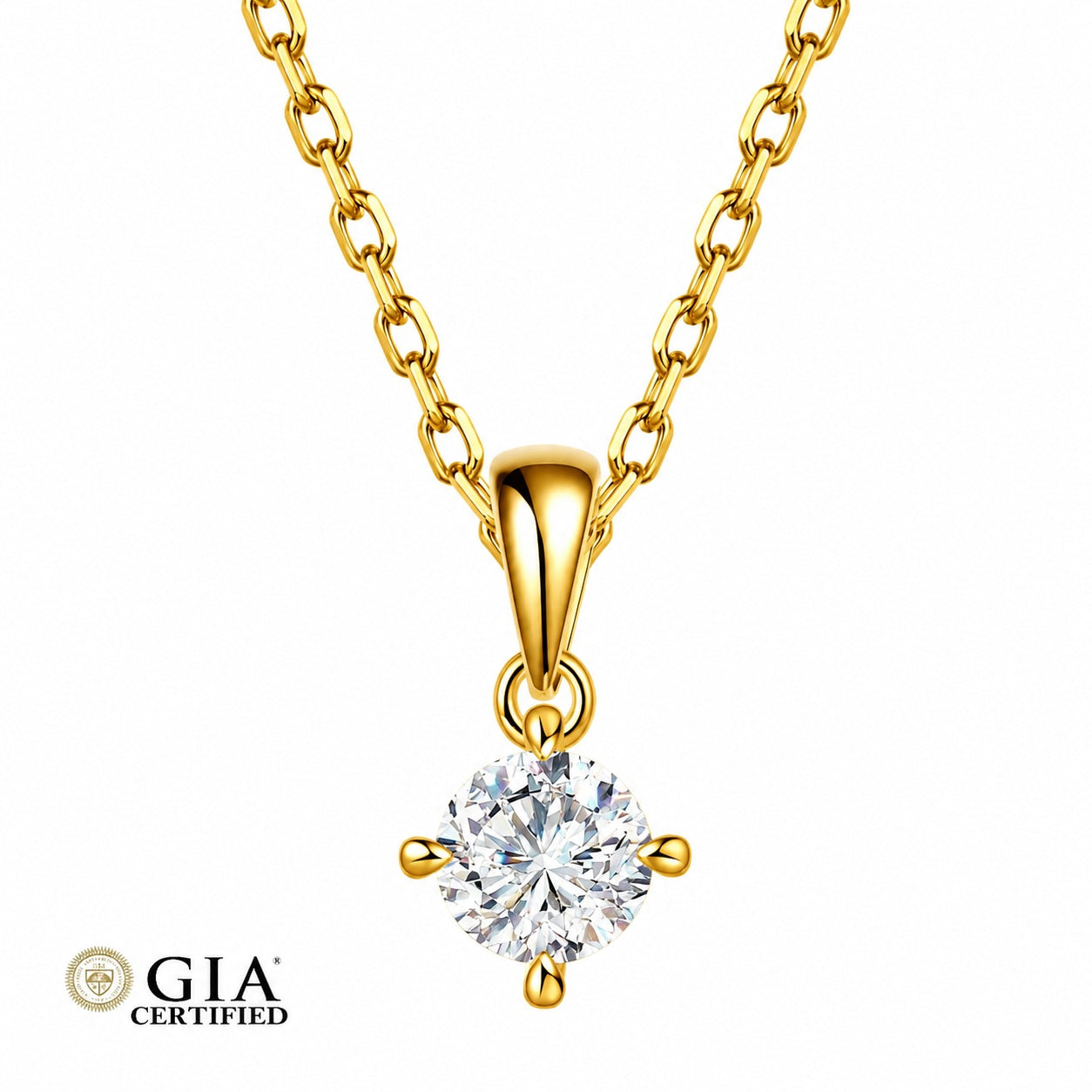 GIA Certified F/VS Round Natural Diamond Pendant in Gold (0.30-1.00ct)