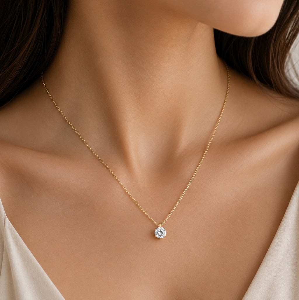 GIA Certified Round Natural Diamond Pendant in Gold (0.30–1.00CT)