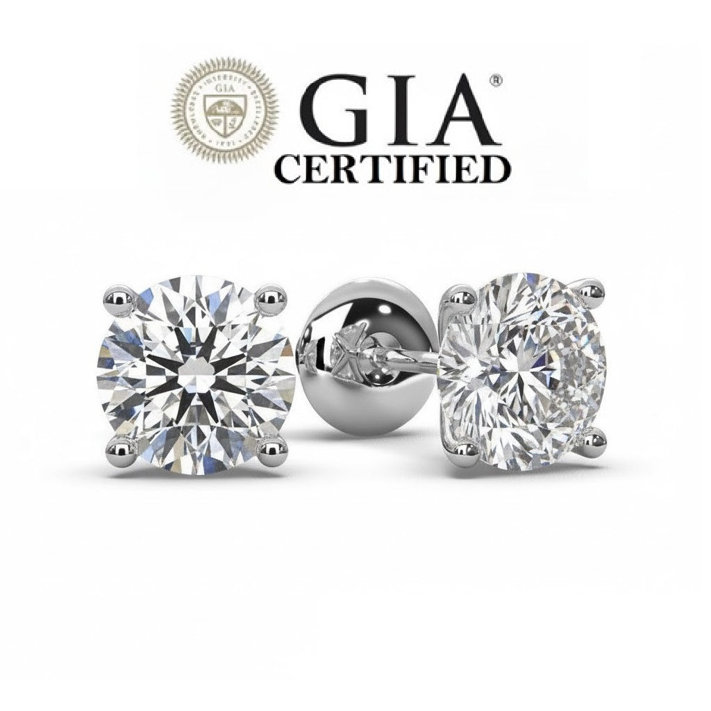 F/VS2 GIA Certified 0.92ct Natural Earth Mined Round Diamond Stud Earrings in Platinum-Screw Backs