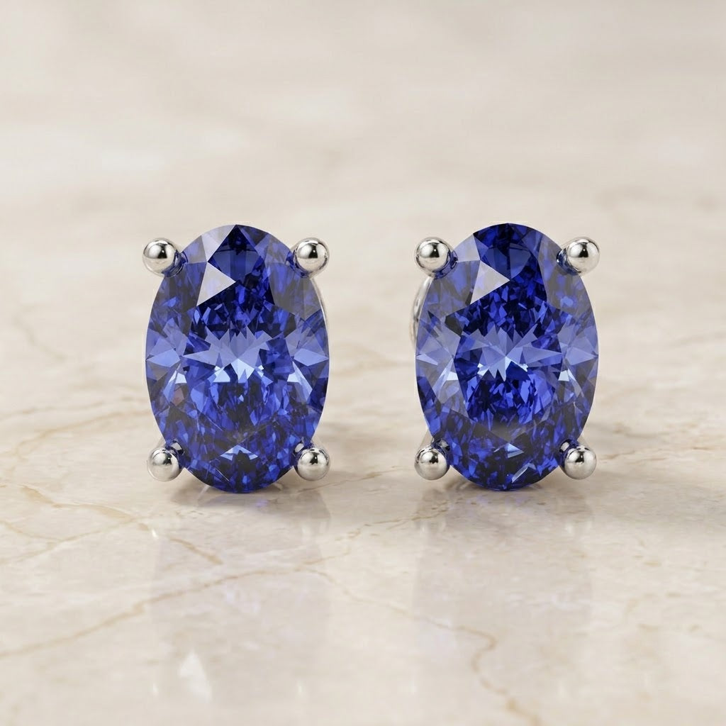 2.00ct AAA Quality Diamond Cut Tanzanite Stud Earring White Gold