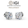 Clearance Sale ! IGI Certified Round Diamond Stud Earrings in Platinum - 2Ct-4Ct G/VVS-VS