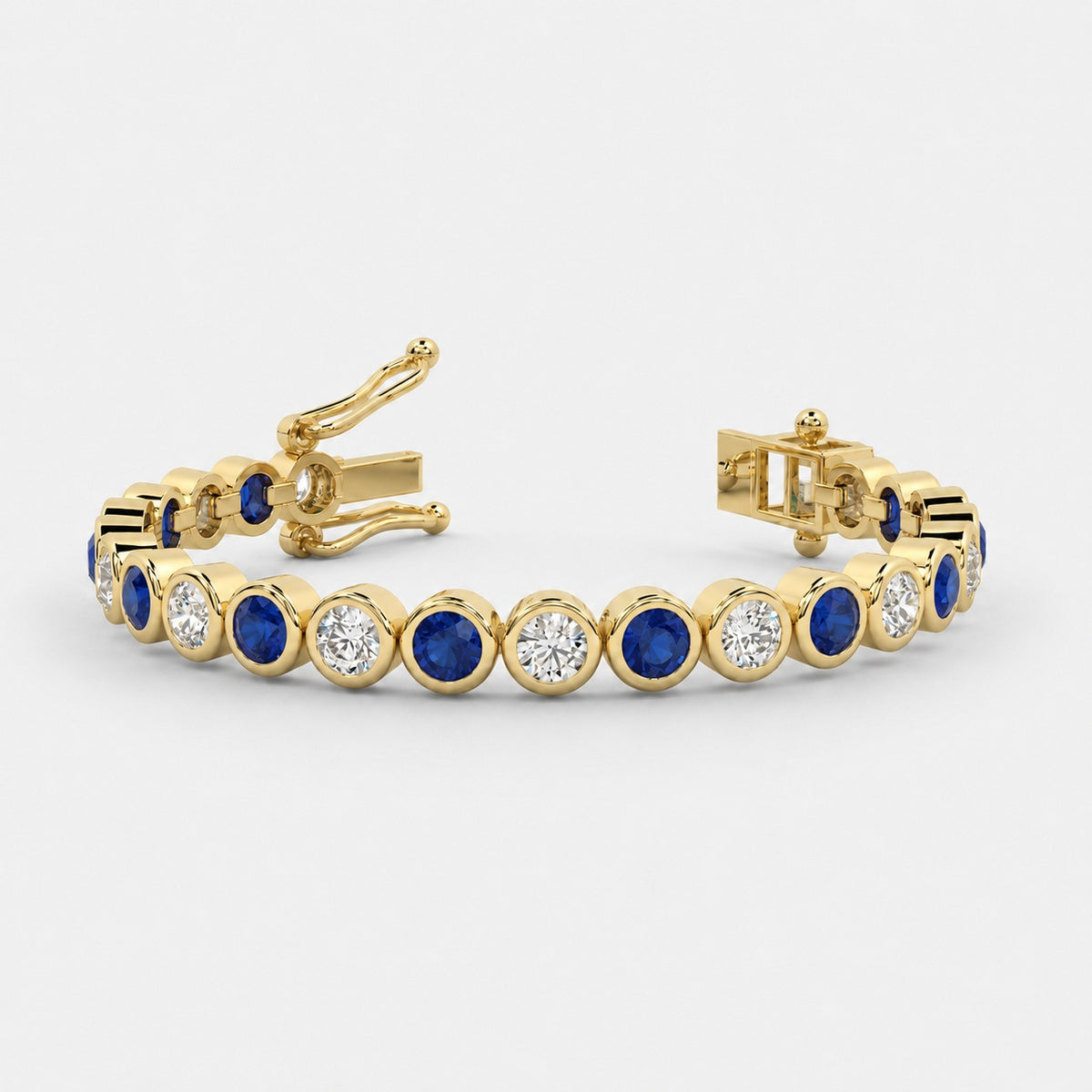 6.00ct Emerald Aquamarine & Diamond Tennis Bracelet - 9k Yellow Gold