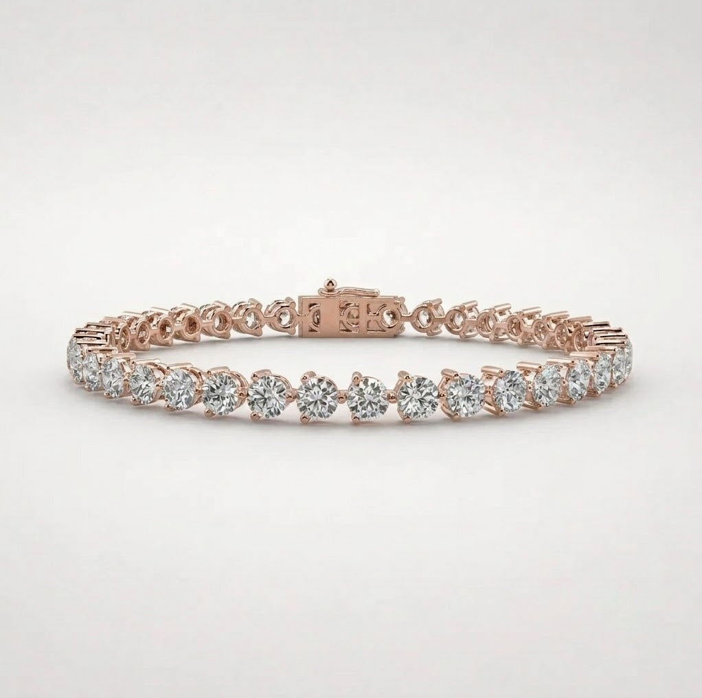 Round Lab-Grown Diamond 3-Prong Tennis Bracelet in Gold & Platinum (5–10ct)