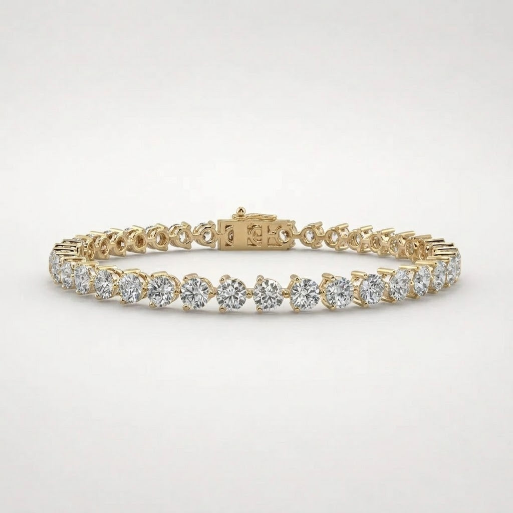 Round Lab-Grown Diamond 3-Prong Tennis Bracelet in Gold & Platinum (5–10ct)