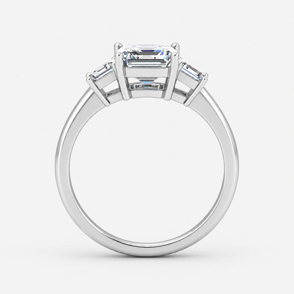 IGI Certified Lab Grown Athena Asscher Cut Three-Stone Diamond Engagement Ring in Gold & Platinum – 1–4Ct