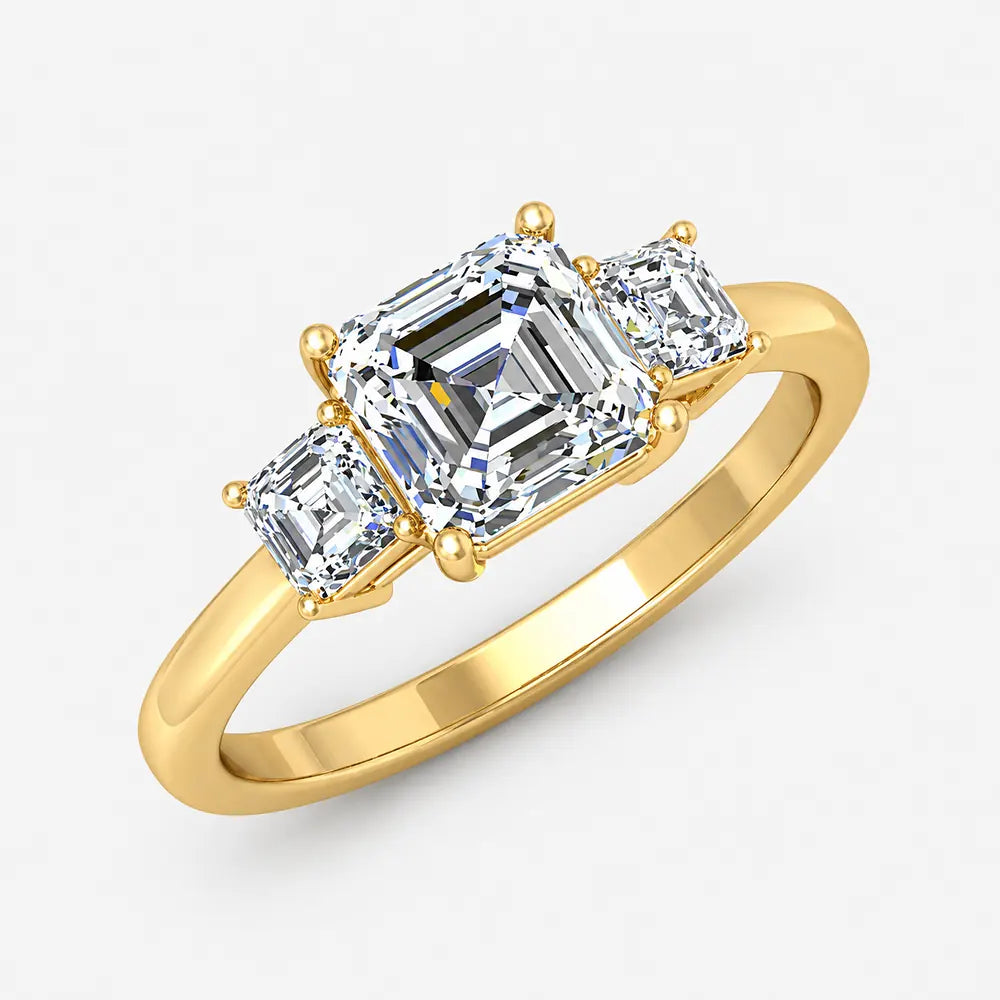 IGI Certified Lab Grown Athena Asscher Cut Three-Stone Diamond Engagement Ring in Gold & Platinum – 1–4Ct