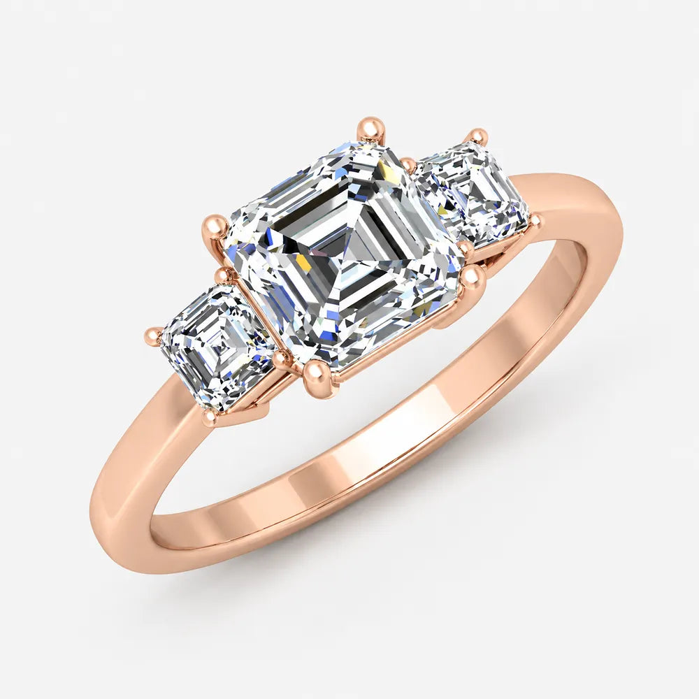 IGI Certified Lab Grown Athena Asscher Cut Three-Stone Diamond Engagement Ring in Gold & Platinum – 1–4Ct