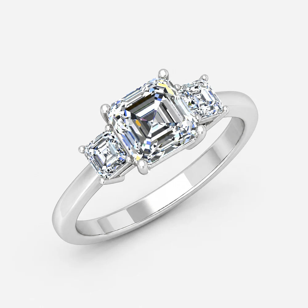 IGI Certified Lab Grown Athena Asscher Cut Three-Stone Diamond Engagement Ring in Gold & Platinum – 1–4Ct