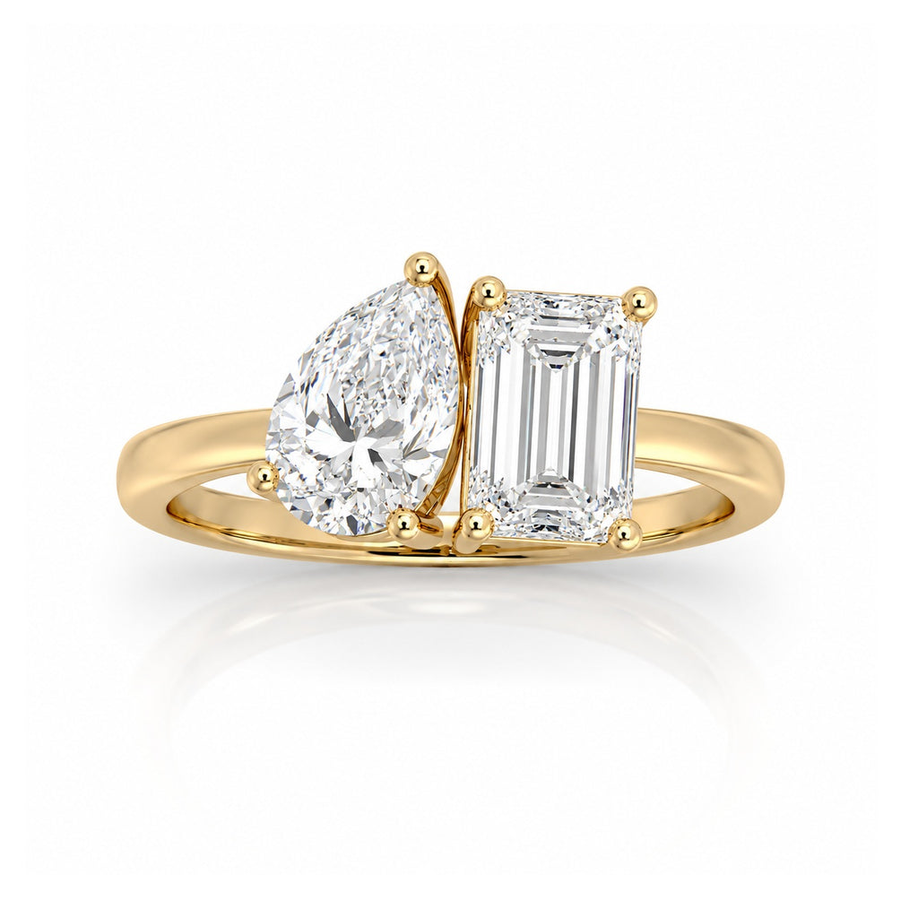 IGI Certified 2.00 Carat F/VS Emerald & Pear Diamond Toi et Moi Engagement Ring – Available in Platinum or 18K Gold