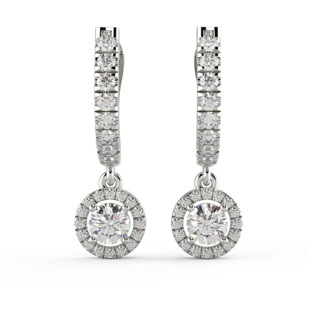 IGI Certified E/VS 2.50 Ct Lab Grown Round Diamond Hoop With Hanging Halo Earring In 18k White Gold