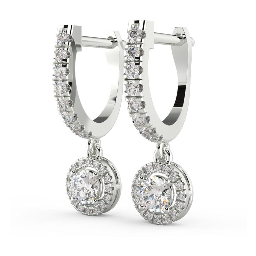 IGI Certified E/VS 2.50 Ct Lab Grown Round Diamond Hoop With Hanging Halo Earring In 18k White Gold