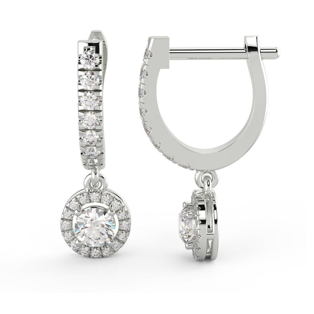IGI Certified E/VS 2.50 Ct Lab Grown Round Diamond Hoop With Hanging Halo Earring In 18k White Gold