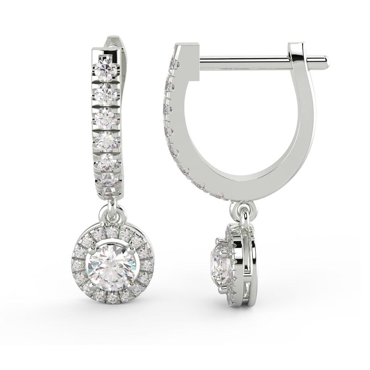 IGI Certified E/VS 2.50 Ct Lab Grown Round Diamond Hoop With Hanging Halo Earring In 18k White Gold