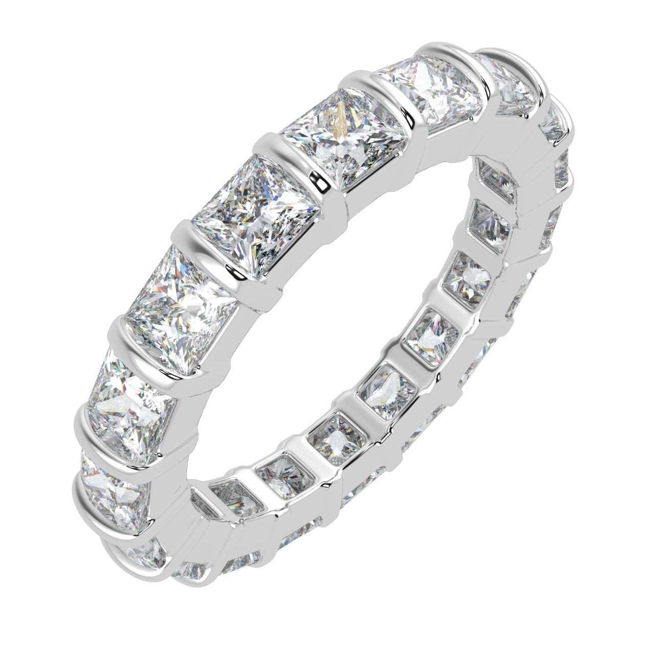 3.00 ct F/VS Princess Diamond Bar Set Full Eternity Ring in Platinum/18K Gold