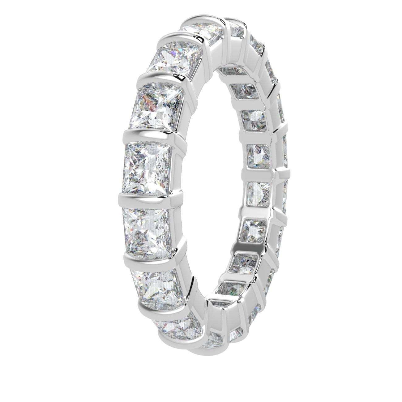 3.00 ct F/VS Princess Diamond Bar Set Full Eternity Ring in Platinum/18K Gold