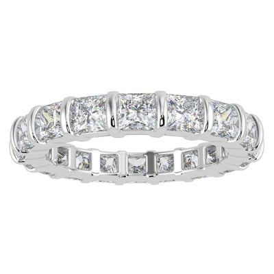 3.00 ct F/VS Princess Diamond Bar Set Full Eternity Ring in Platinum/18K Gold