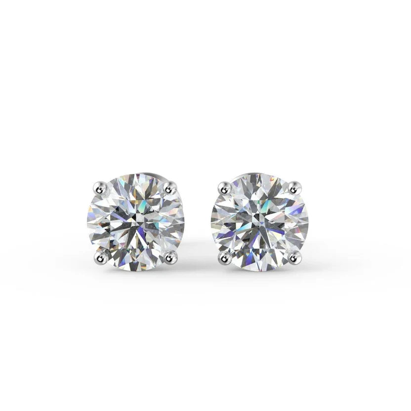 IGI Certified Round Diamond Claw Setting Stud Earrings Screw Back in Gold & Platinum