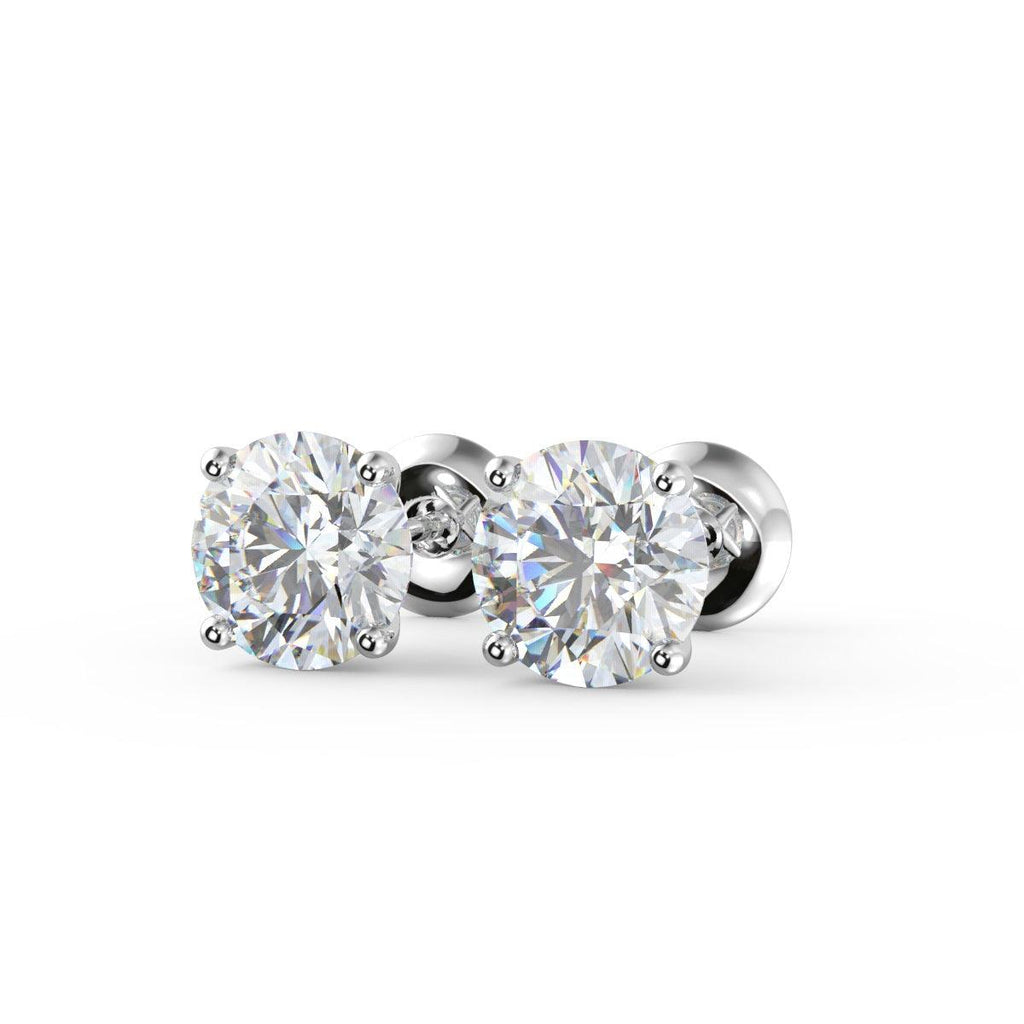 D/VVS Round Diamond Stud Earrings in 18k White Gold - 1.10Ct -1.70Ct