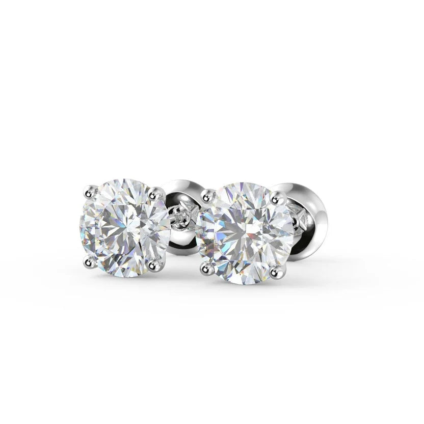 IGI Certified Round Diamond Claw Setting Stud Earrings Screw Back in Gold & Platinum