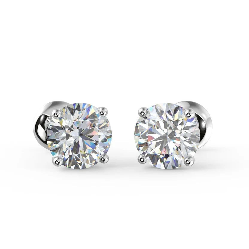 IGI Certified Round Diamond Claw Setting Stud Earrings Screw Back in Gold & Platinum