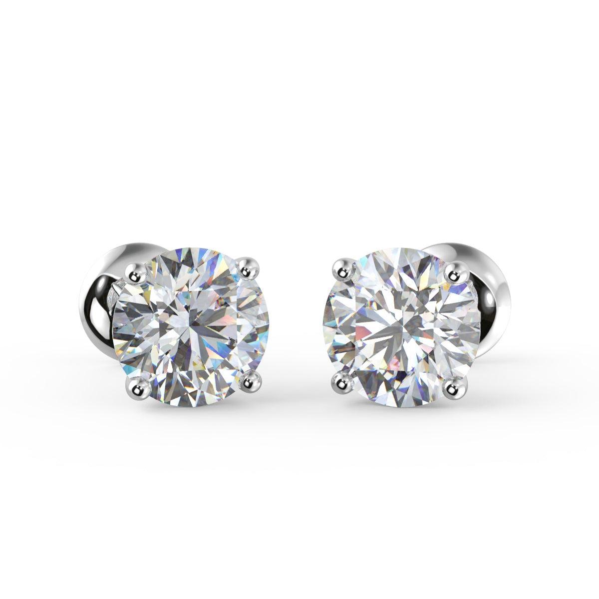 Special Offer D/VVS Round Diamond Stud Earrings in 18k White Gold 1.25Ct - 1.50Ct