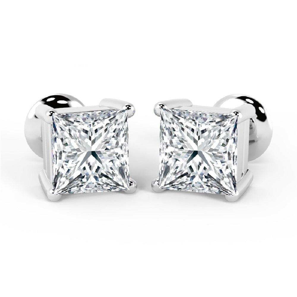 Certified F/VS 6.04 Ct Hugh Princess Cut Diamond Stud Earrings In Platinum - 7.80x7.56mm
