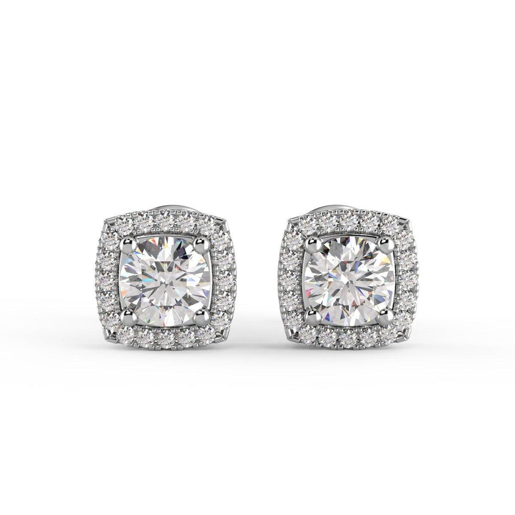 Certified 2.50Ct E/VS Round Lab Diamond Halo Stud Earrings Crafted in 18K White Gold