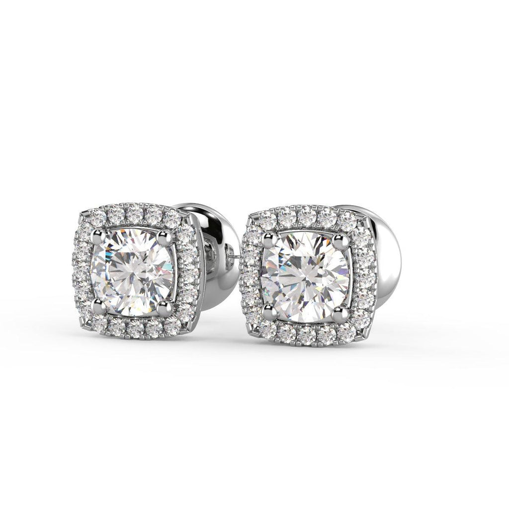 Certified 2.50Ct E/VS Round Lab Diamond Halo Stud Earrings Crafted in 18K White Gold