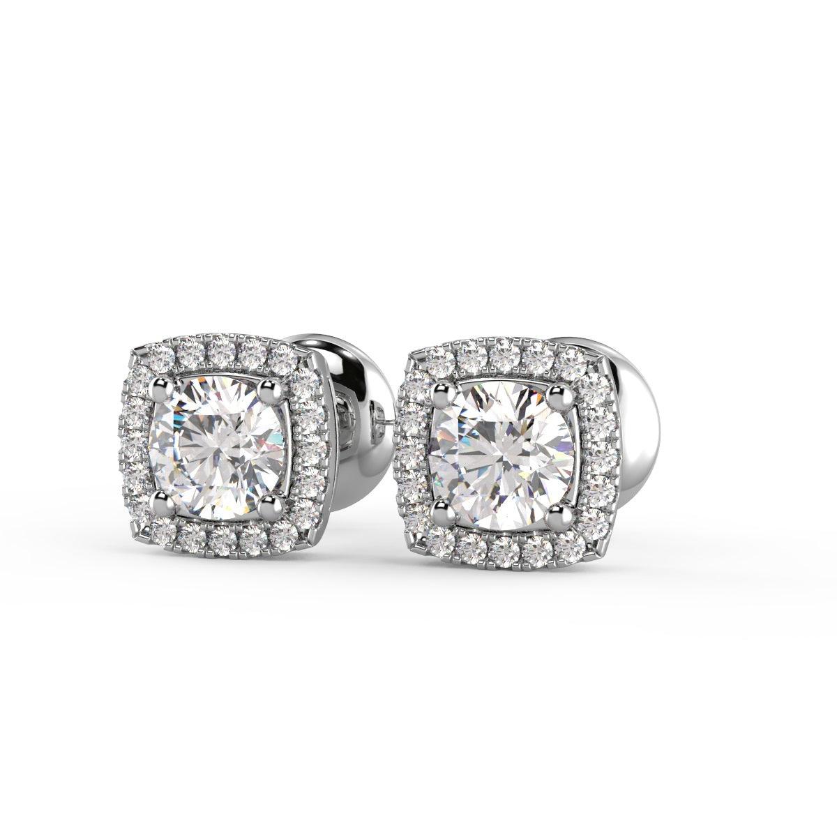 Certified 2.50Ct E/VS Round Lab Diamond Halo Stud Earrings Crafted in 18K White Gold