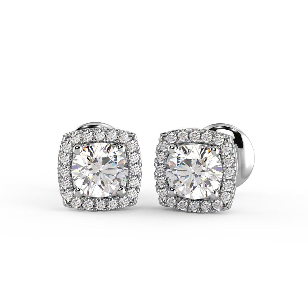 Certified 2.50Ct E/VS Round Lab Diamond Halo Stud Earrings Crafted in 18K White Gold