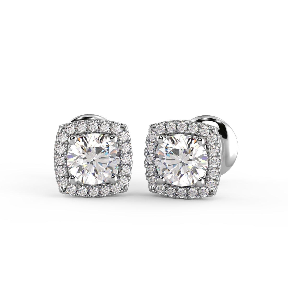 Certified 2.50Ct E/VS Round Lab Diamond Halo Stud Earrings Crafted in 18K White Gold