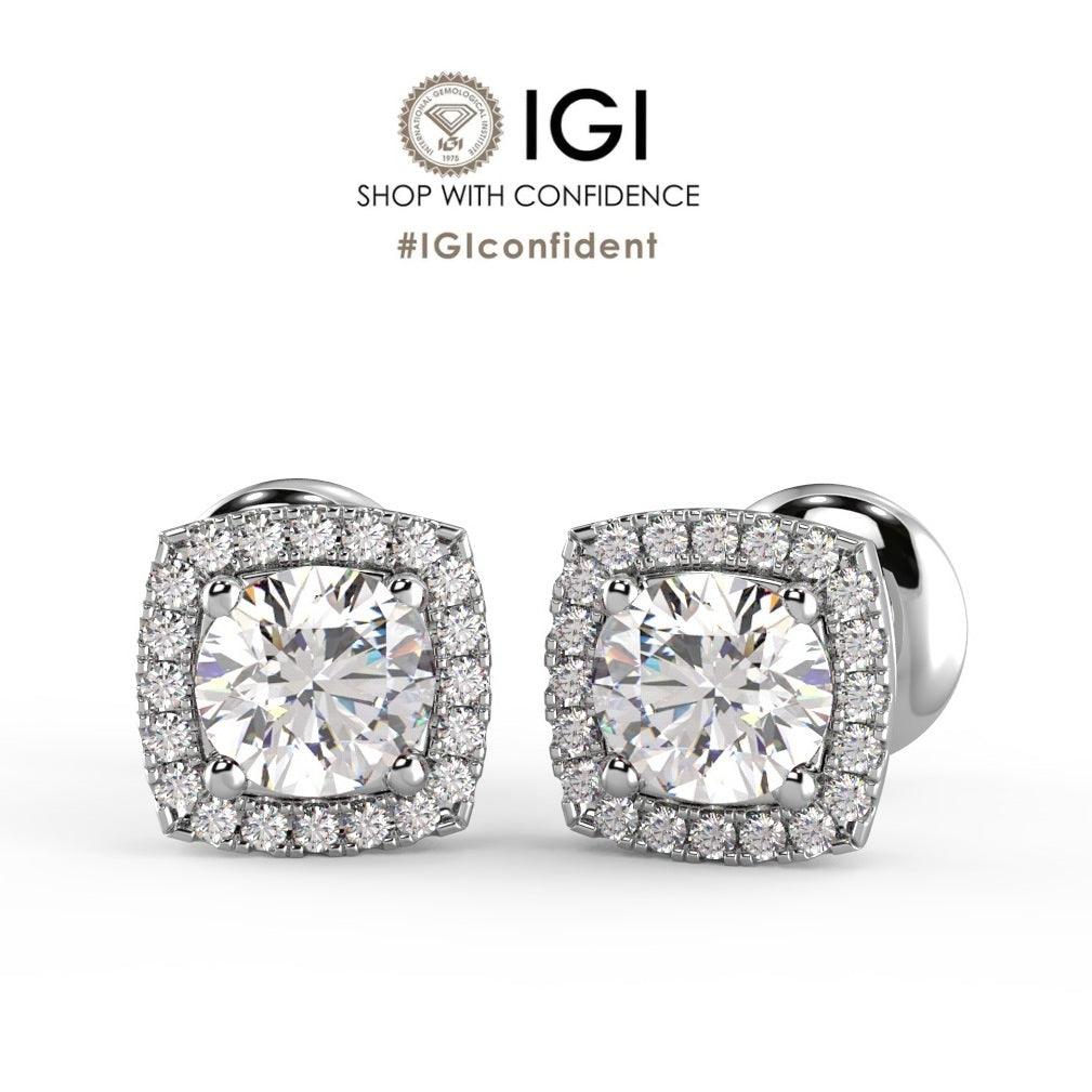 Certified 2.50Ct E/VS Round Lab Diamond Halo Stud Earrings Crafted in 18K White Gold