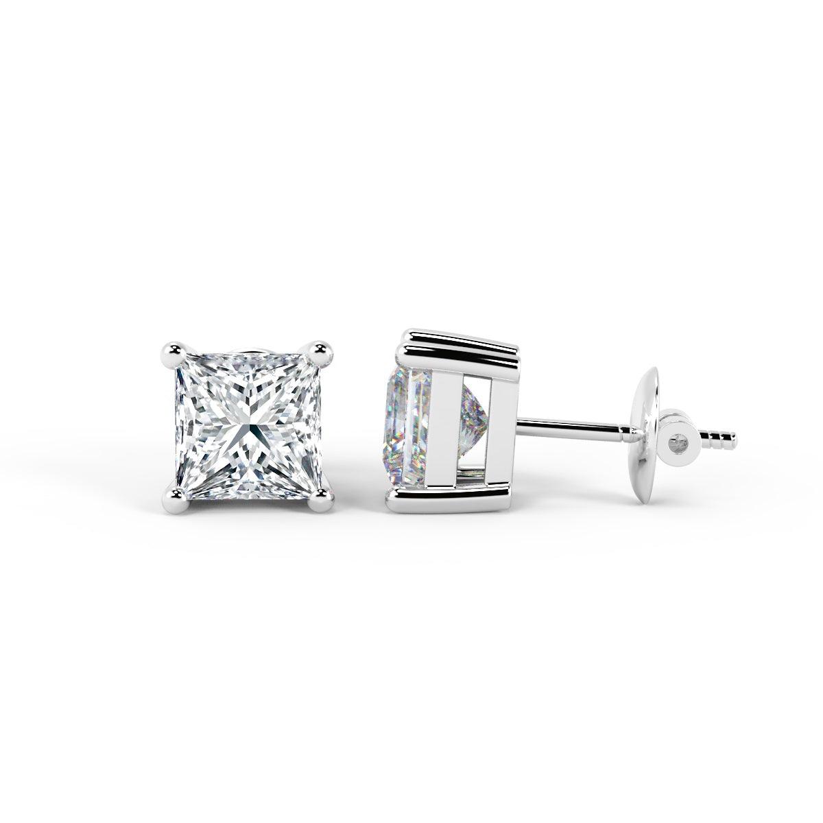Certified F/VS 6.04 Ct Hugh Princess Cut Diamond Stud Earrings In Platinum - 7.80x7.56mm