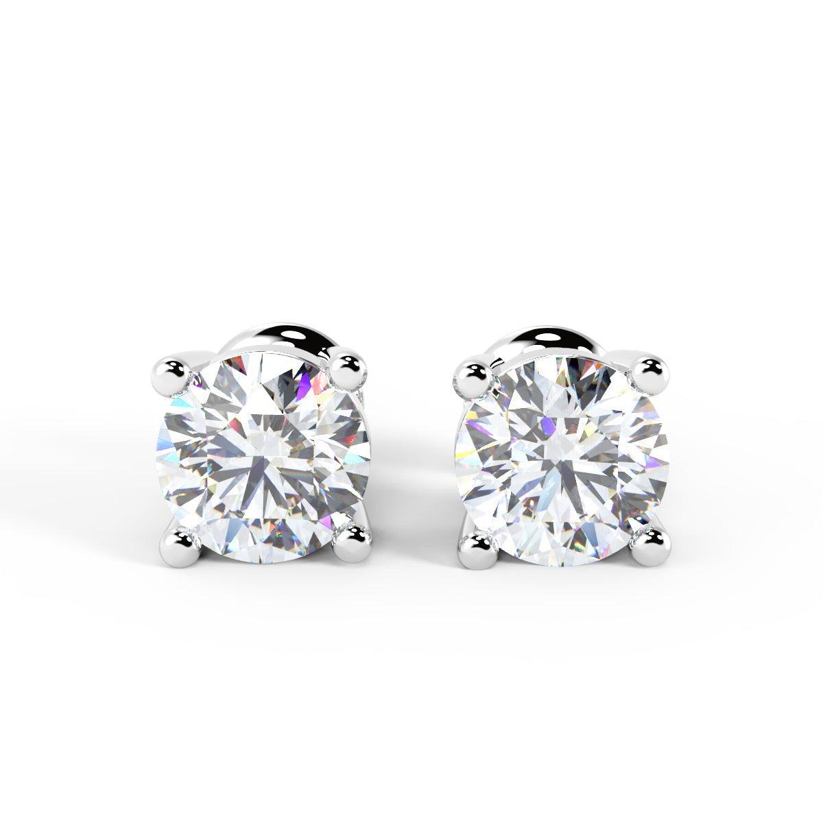 100% Natural 2.00Ct Round Diamond Stud Earrings in Platinum