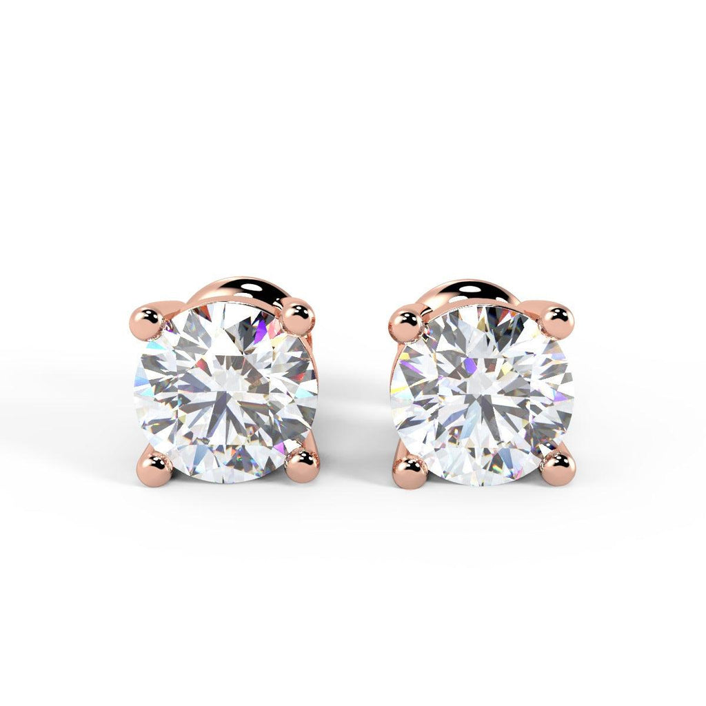 IGI Certified Round lab Diamond Stud Earrings in 18k Rose Gold 2ct-4ct E/VS