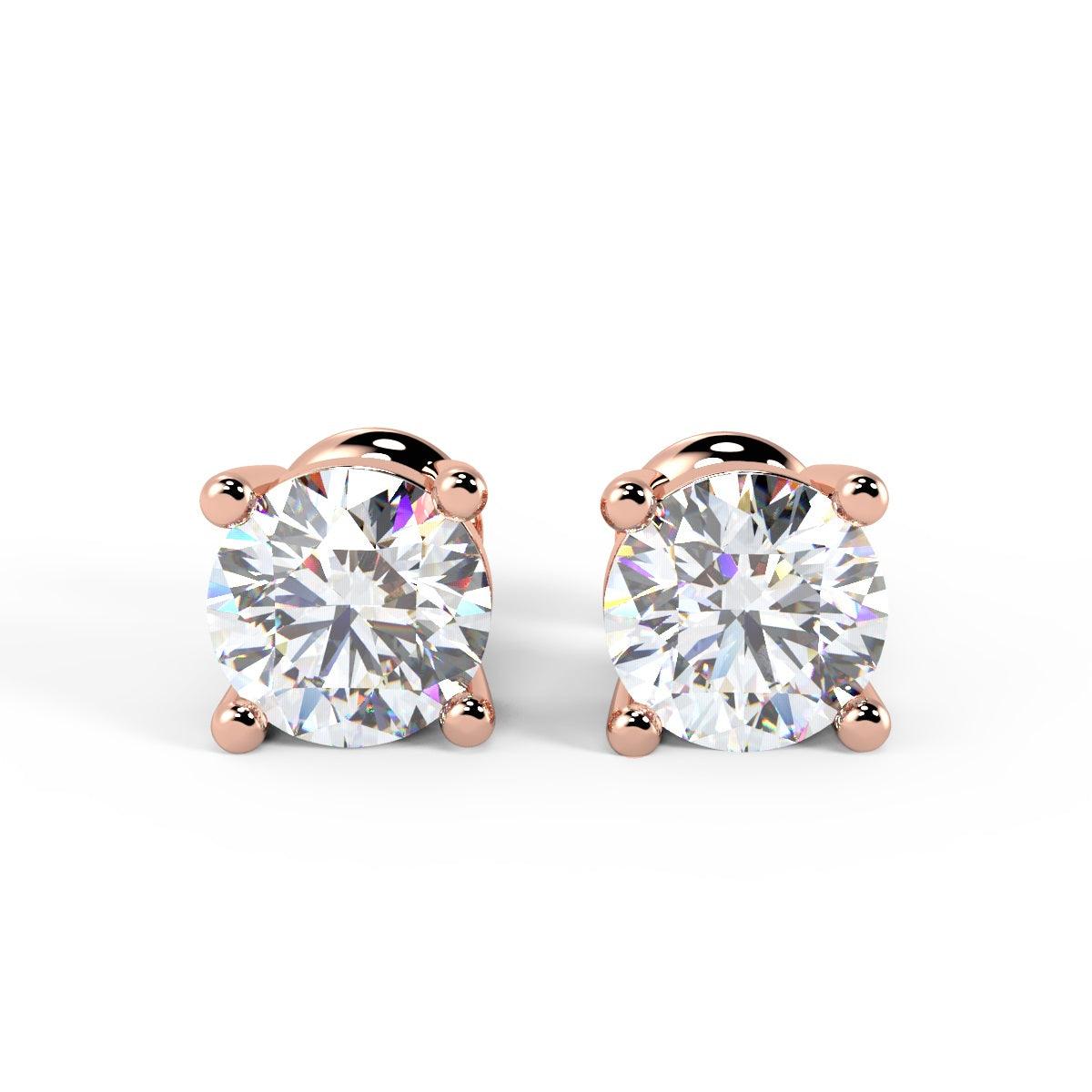 IGI Certified Round lab Diamond Stud Earrings in 18k Rose Gold 2ct-4ct E/VS