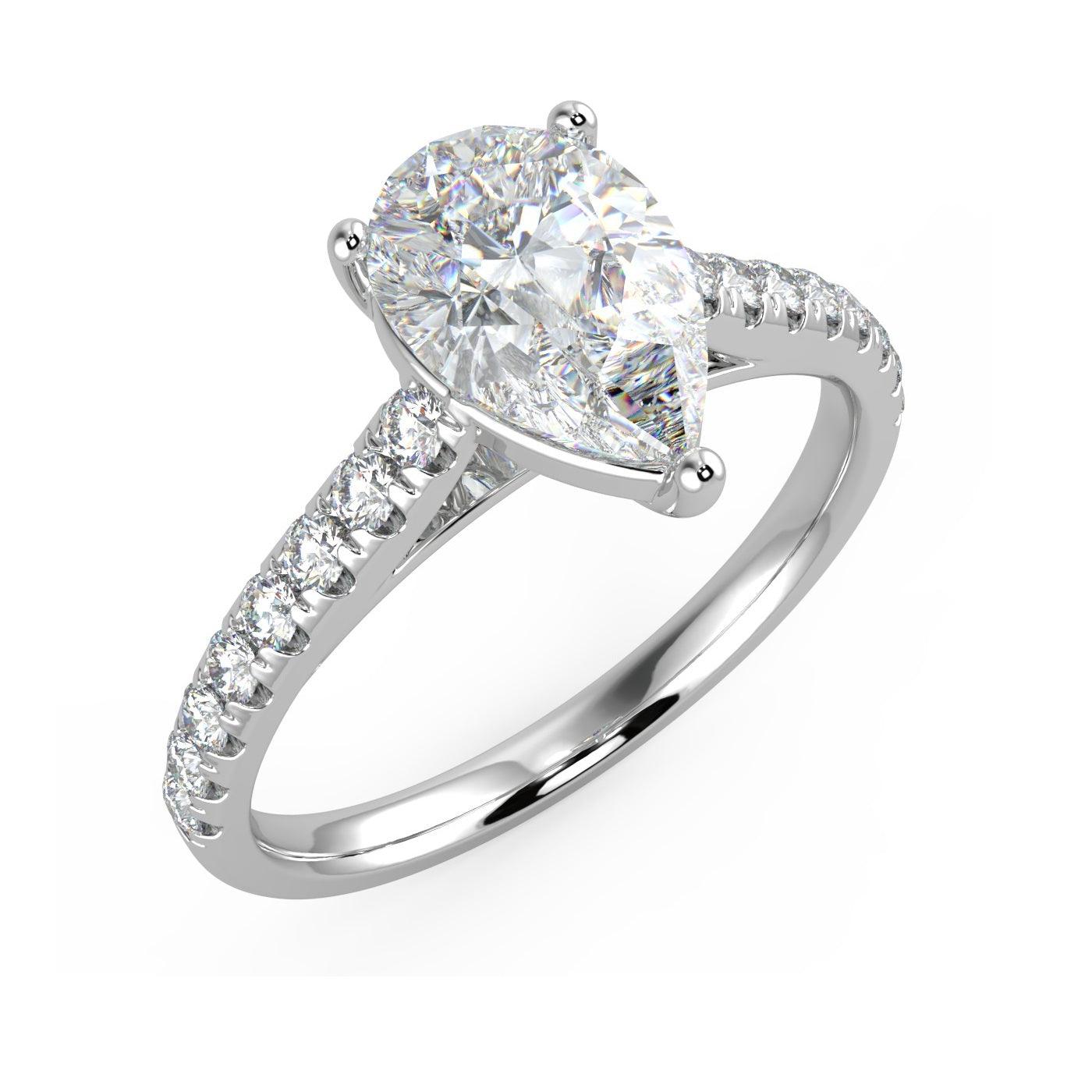 Top Quality D/VS 2.00CT IGI Certified Pear Diamond Engagement Ring
