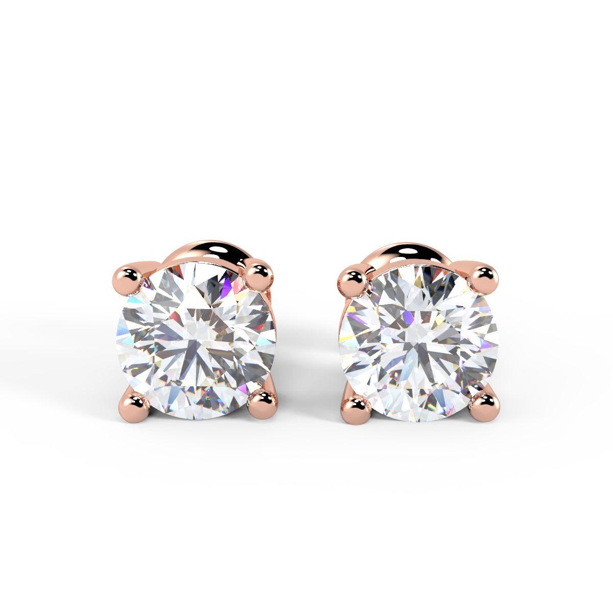 Certified D/VS1 2.33Ct Lab Grown Round Diamond Stud Earrings in 18k Rose Gold 2.89grams