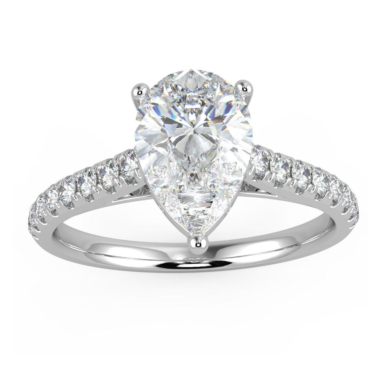 Top Quality D/VS 2.00CT IGI Certified Pear Diamond Engagement Ring