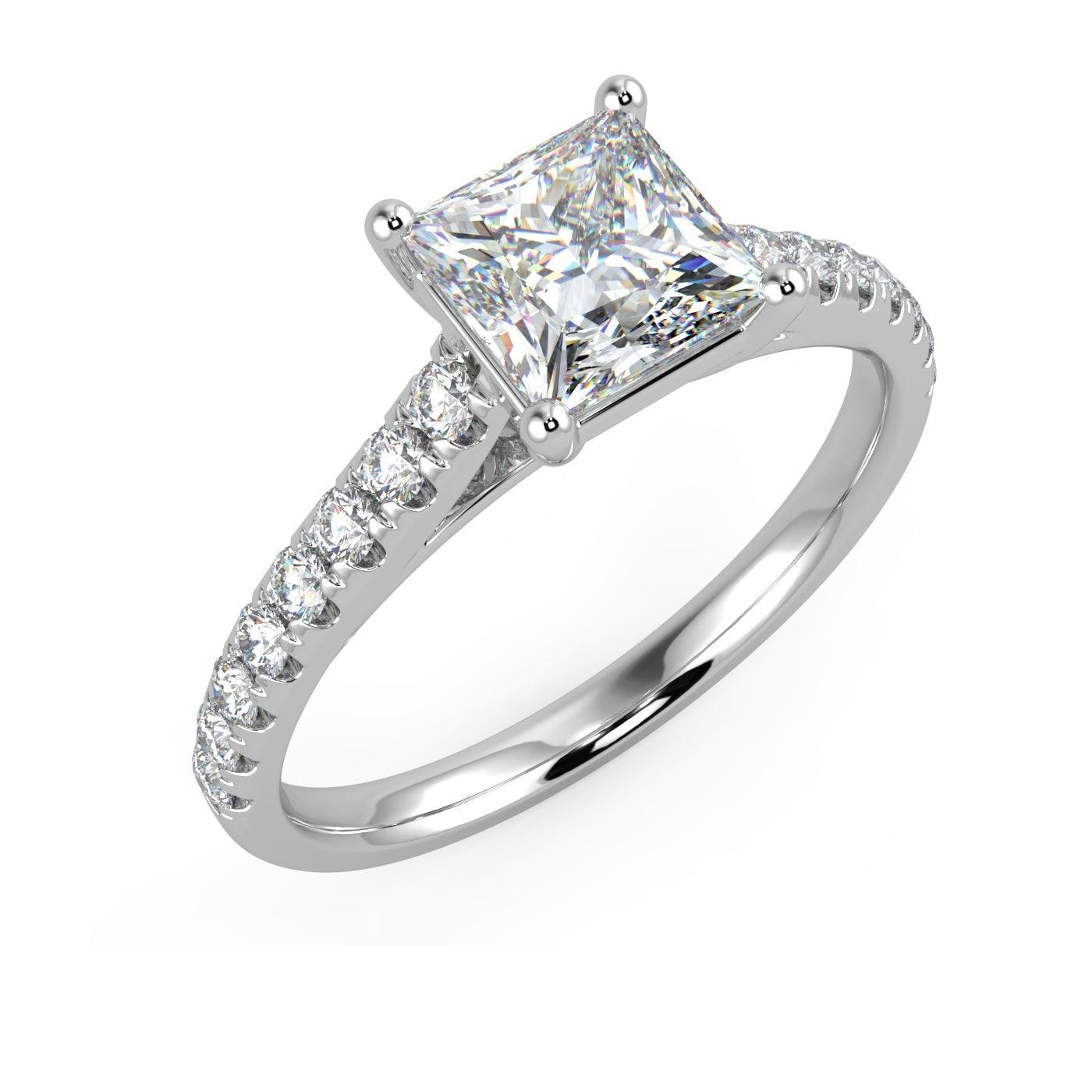 IGI Certified 1.25 Carat Lab Grown Princess and Side Diamond Engagement Ring In Platinum