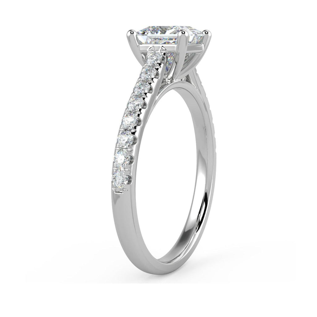 IGI Certified 1.25 Carat Lab Grown Princess and Side Diamond Engagement Ring In Platinum