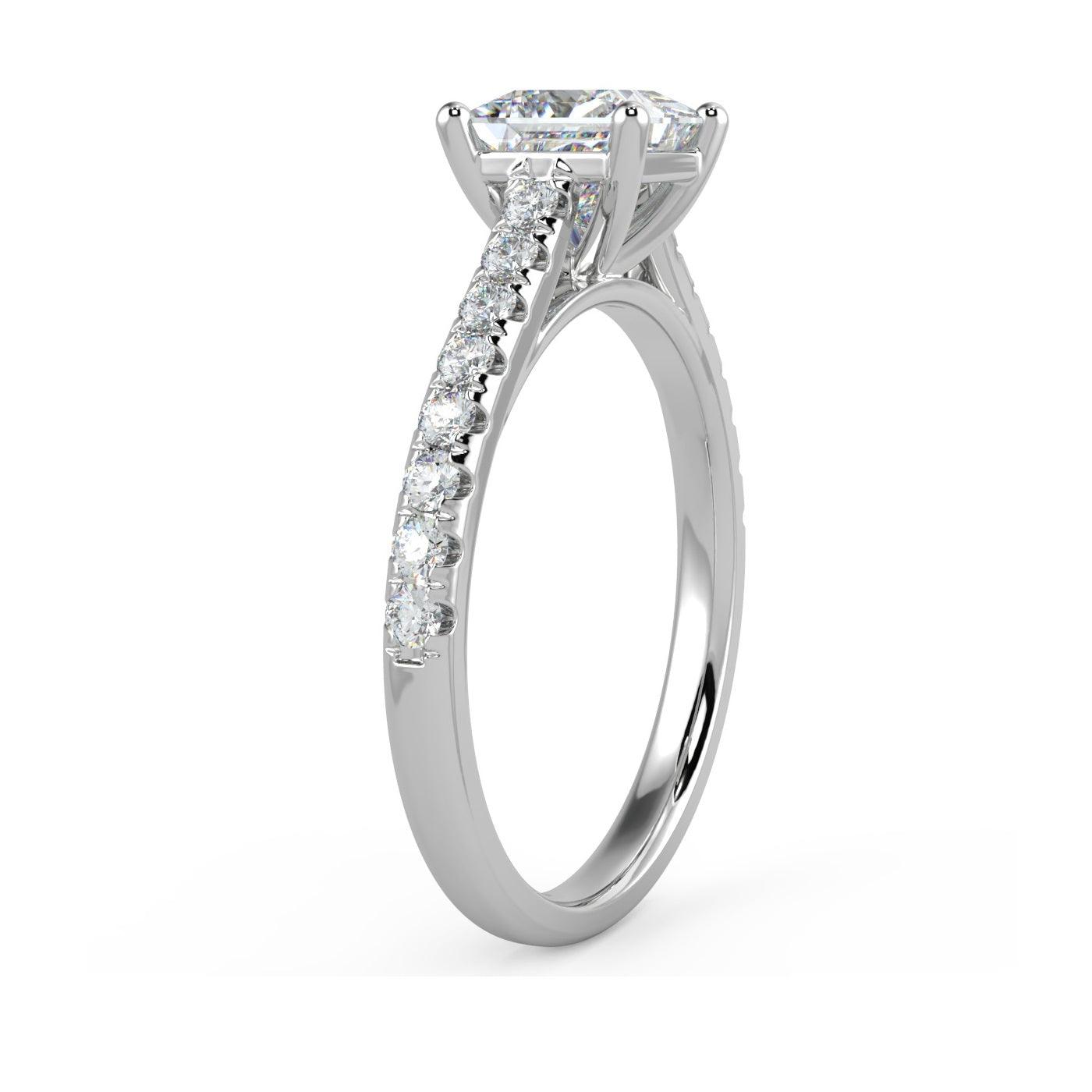 IGI Certified 1.25 Carat Lab Grown Princess and Side Diamond Engagement Ring In Platinum