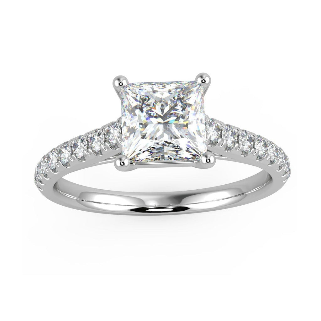 IGI Certified 1.25 Carat Lab Grown Princess and Side Diamond Engagement Ring In Platinum