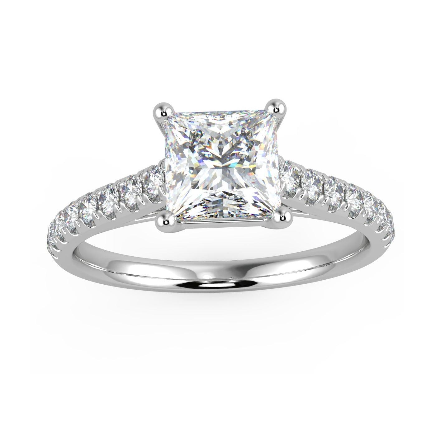 IGI Certified 1.25 Carat Lab Grown Princess and Side Diamond Engagement Ring In Platinum